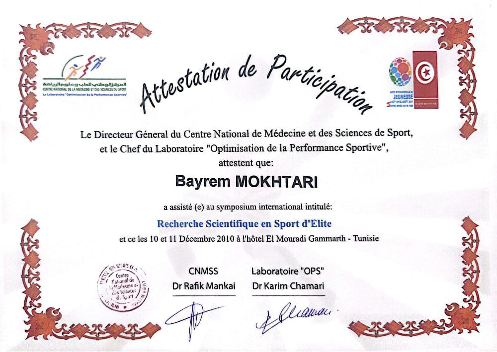 Attestation de participation — Sciences du sport