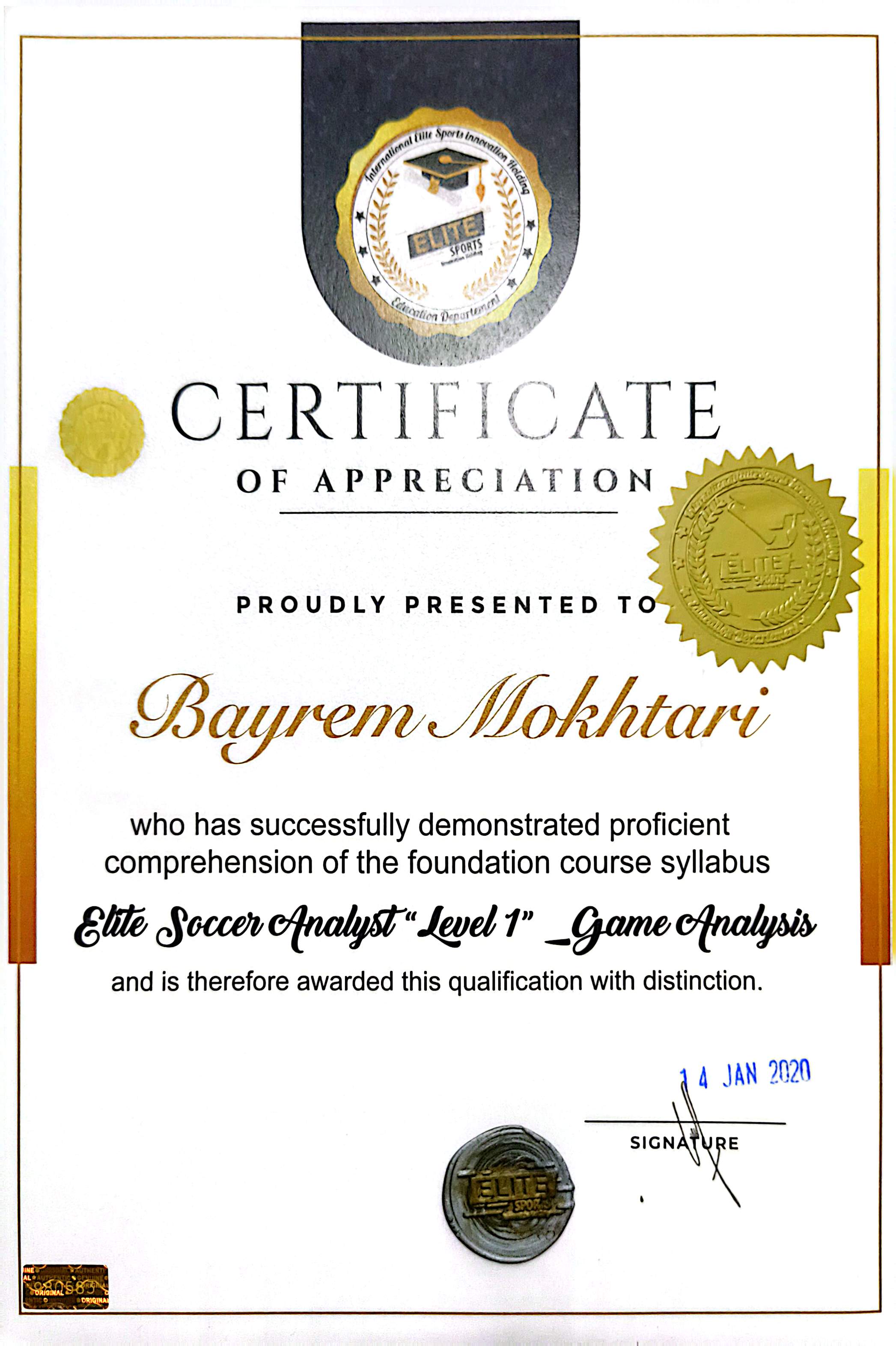 Certificate of Appreciation — Foundation Course