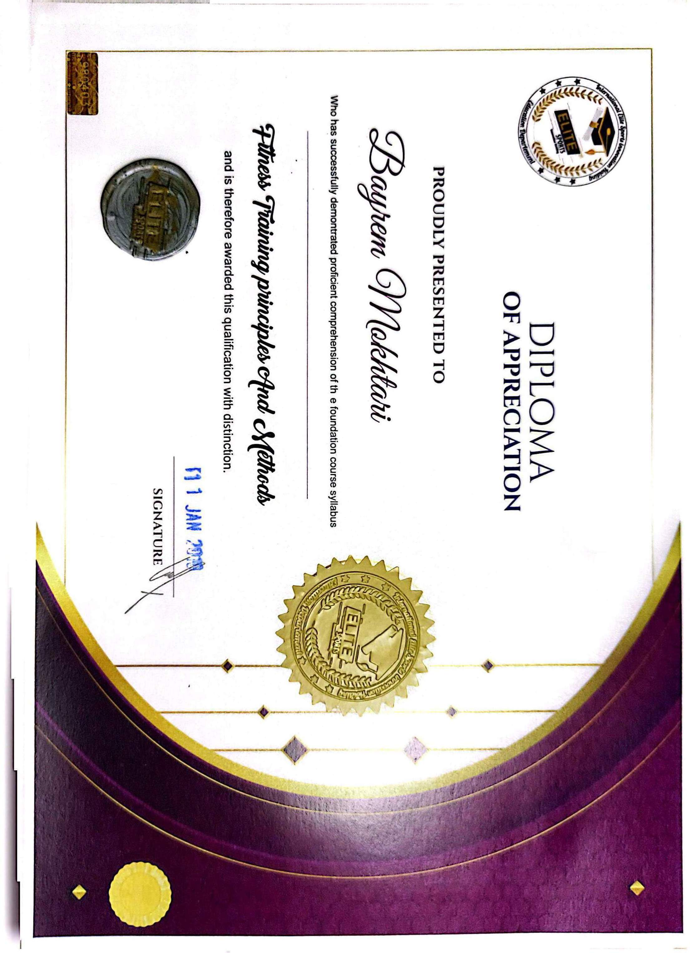 Diploma of Appreciation — Foundation Course