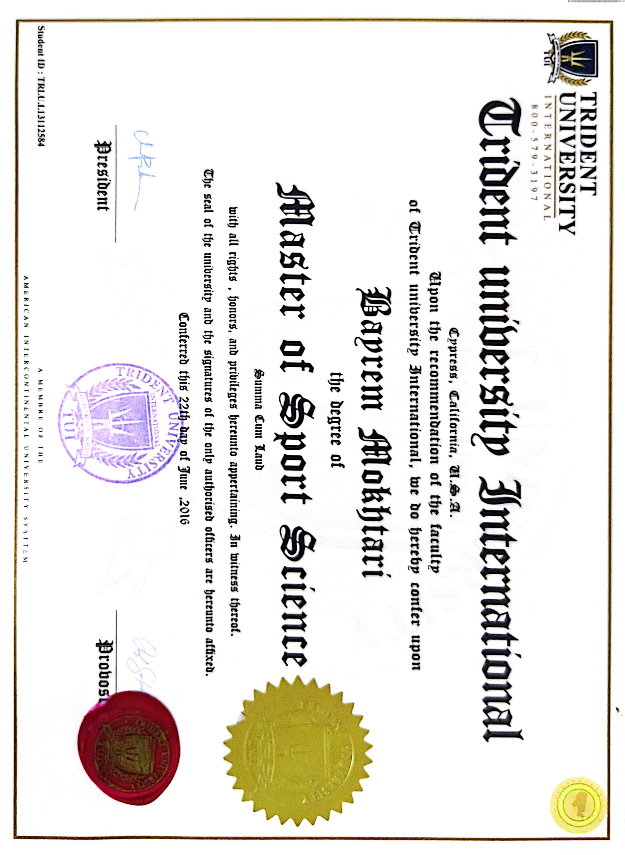 Master of Sport Science — Trident University International (document title)