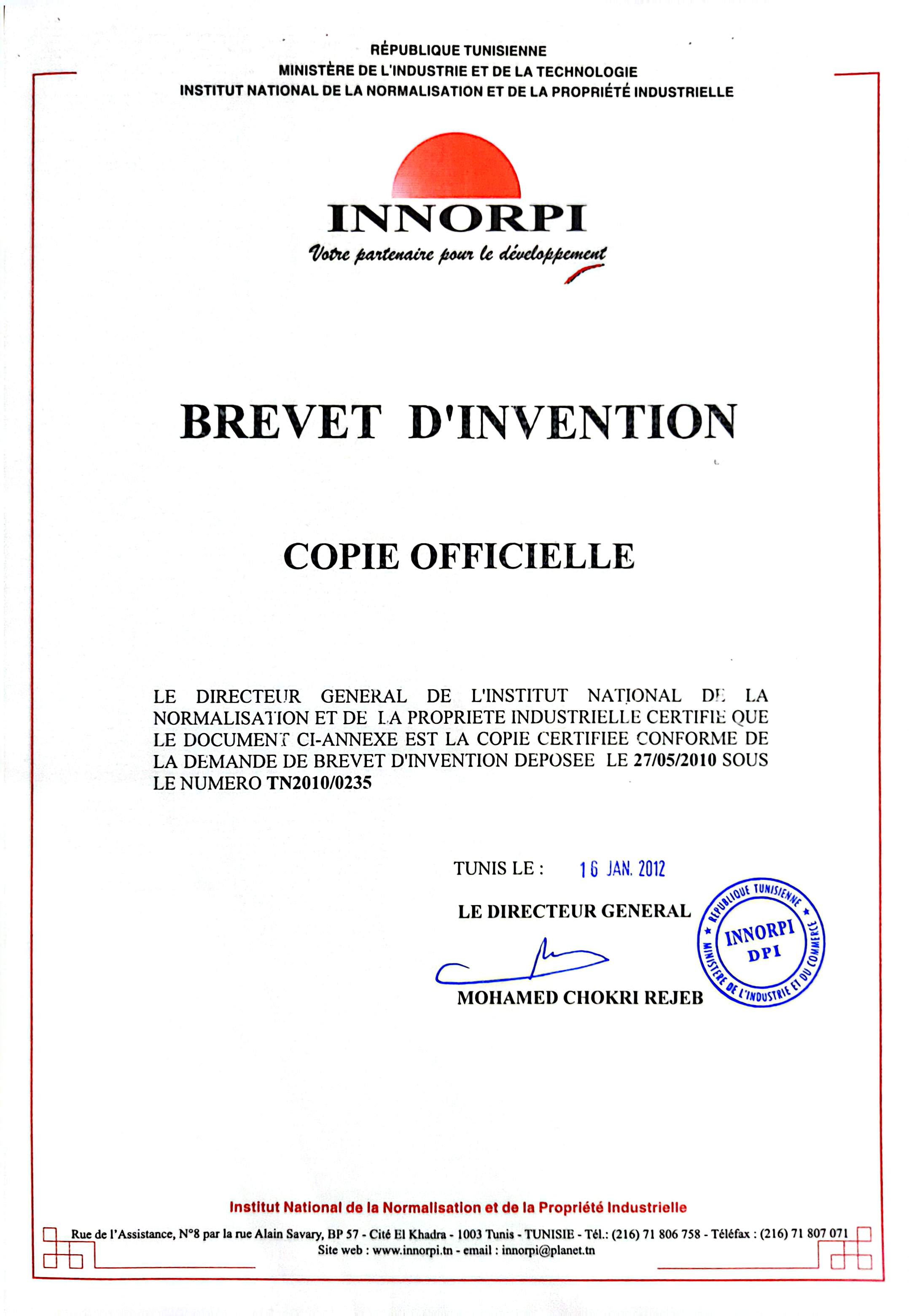 INNORPI — Official Copy of Patent Application TN2010/0235